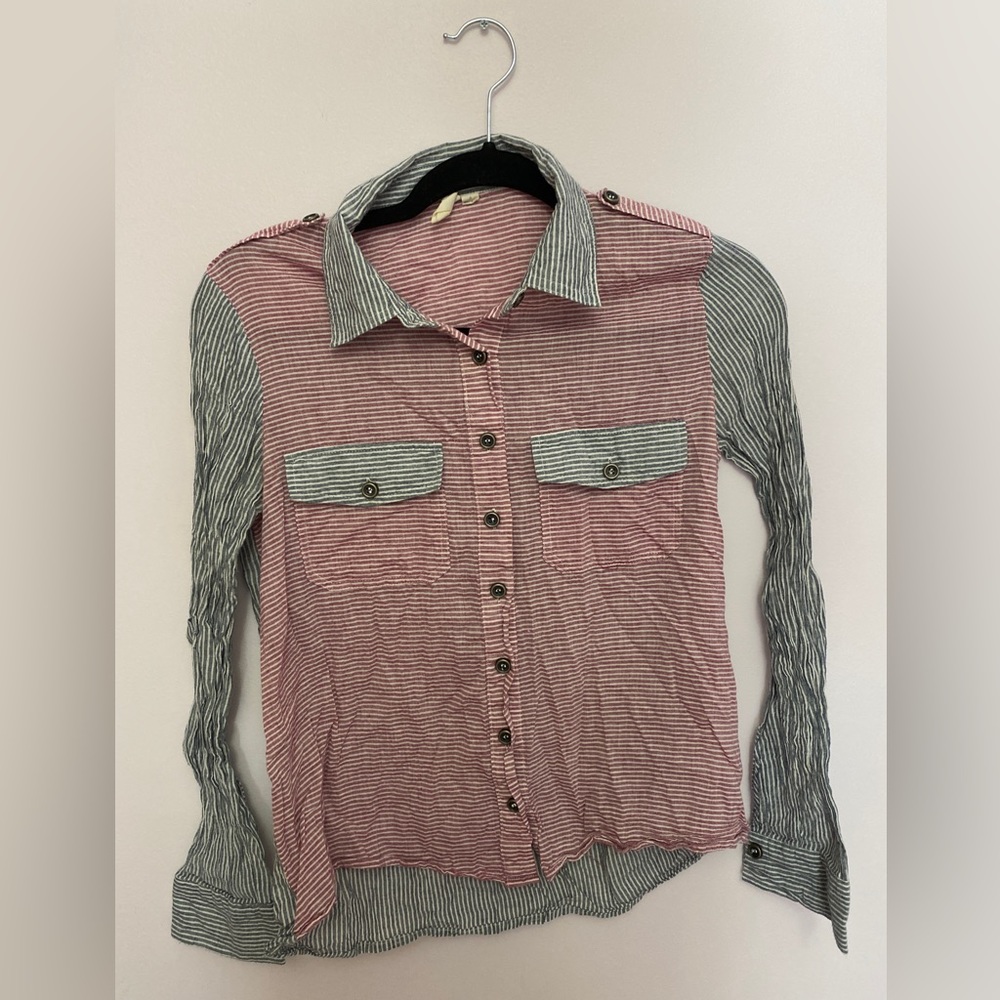Red & Grey Button-Up Shirt